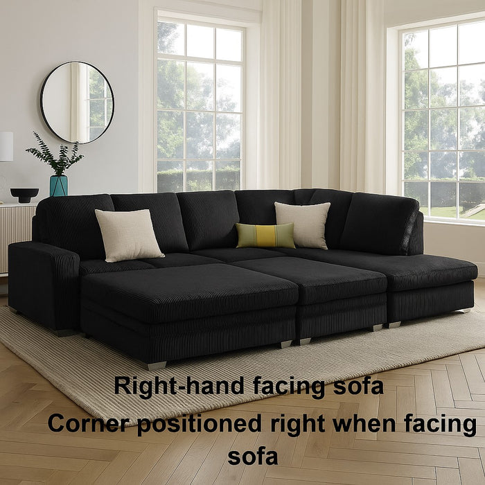 Alcott Right-Hand Corner Sofa With Double Footstool, Black Jumbo Cord