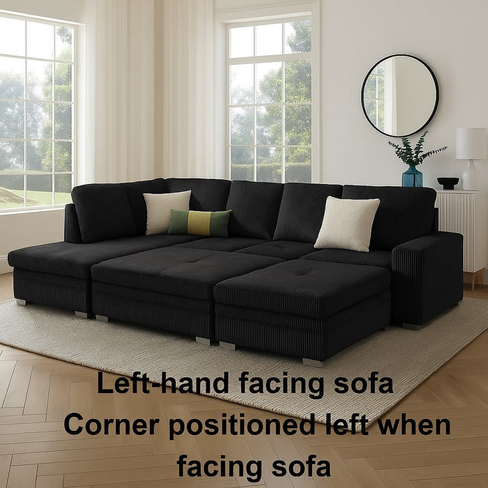 Alcott Left-Hand Corner Sofa With Double Footstool, Black Jumbo Cord