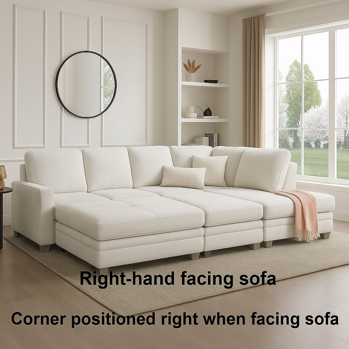 Alcott Right-Hand Corner Sofa With Double Footstool, Cream Linen