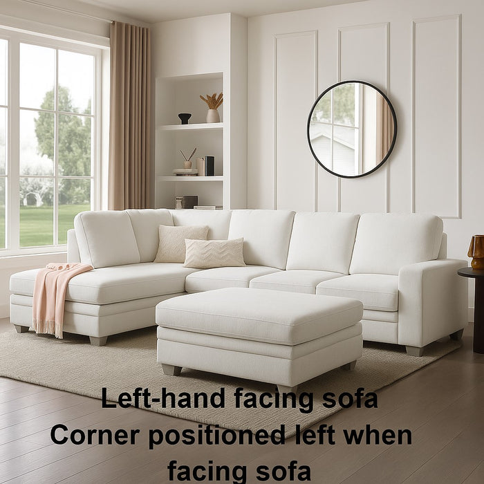 Alcott Left-Hand Corner Sofa With Footstool, Cream Linen