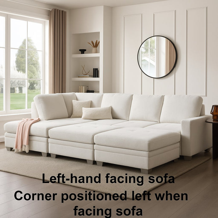 Alcott Left-Hand Corner Sofa With Double Footstool, Cream Linen