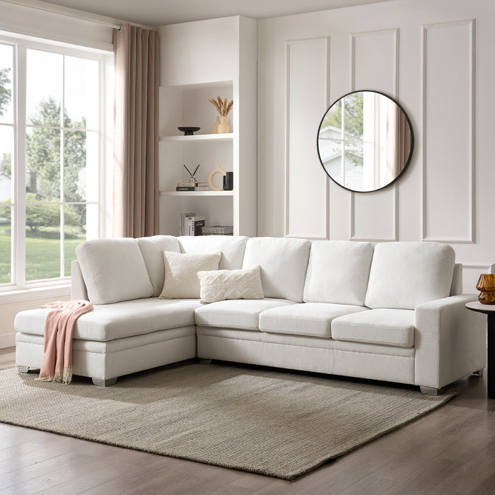 Alcott Left-Hand Corner Sofa With Double Footstool, Cream Linen