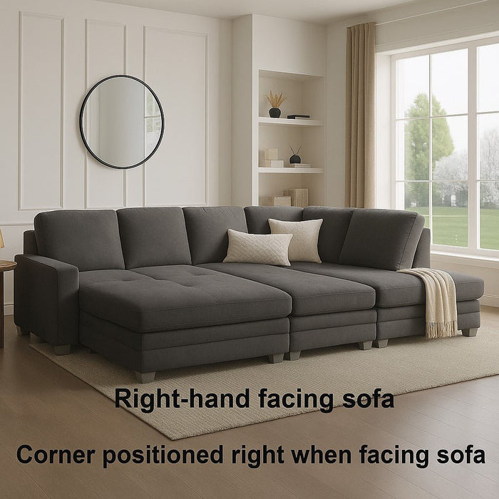 Alcott Right-Hand Corner Sofa With Double Footstool, Dark Grey Linen