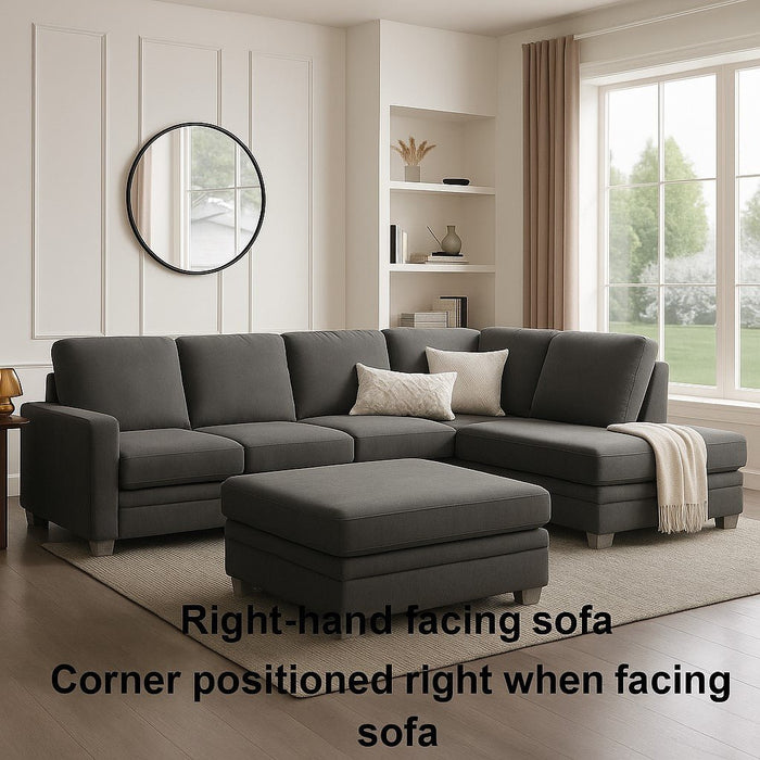 Alcott Right-Hand Corner Sofa With Footstool, Dark Grey Linen