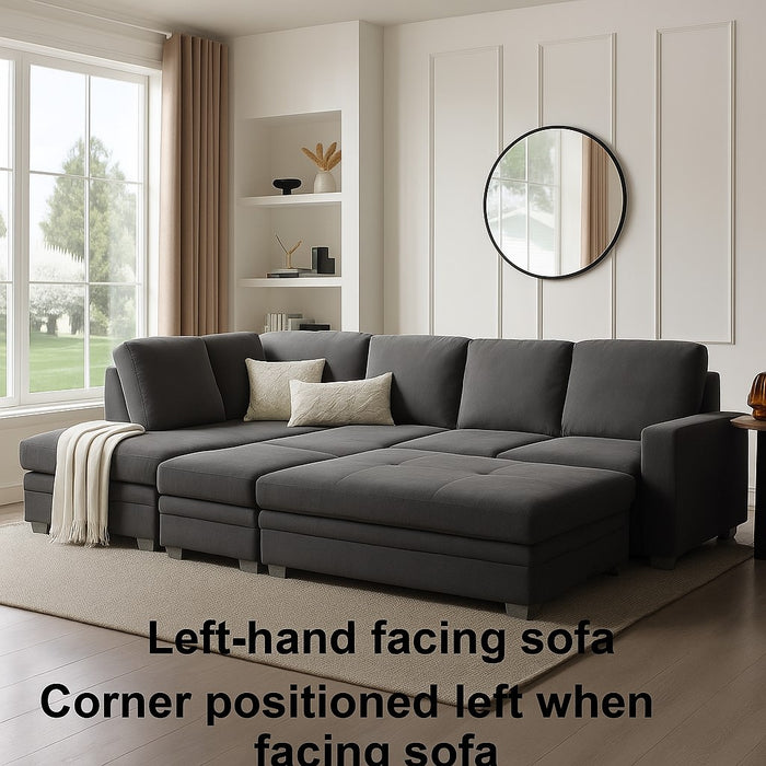 Alcott Left-Hand Corner Sofa With Double Footstool, Dark Grey Linen