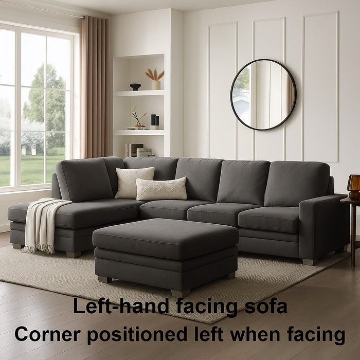 Alcott Left-Hand Corner Sofa With Footstool, Dark Grey Linen