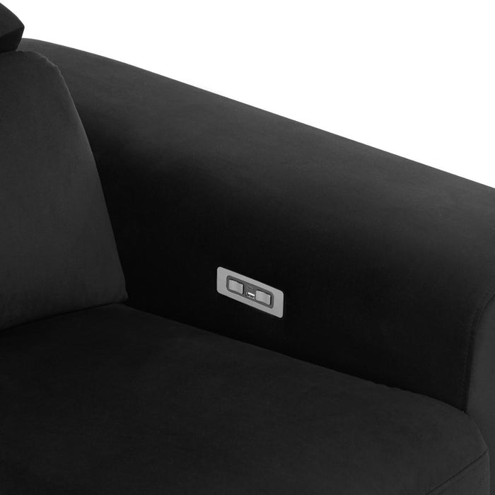 Amelia 3 Seater Power Recliner Sofa with Adjustable Headrests, Black Velvet