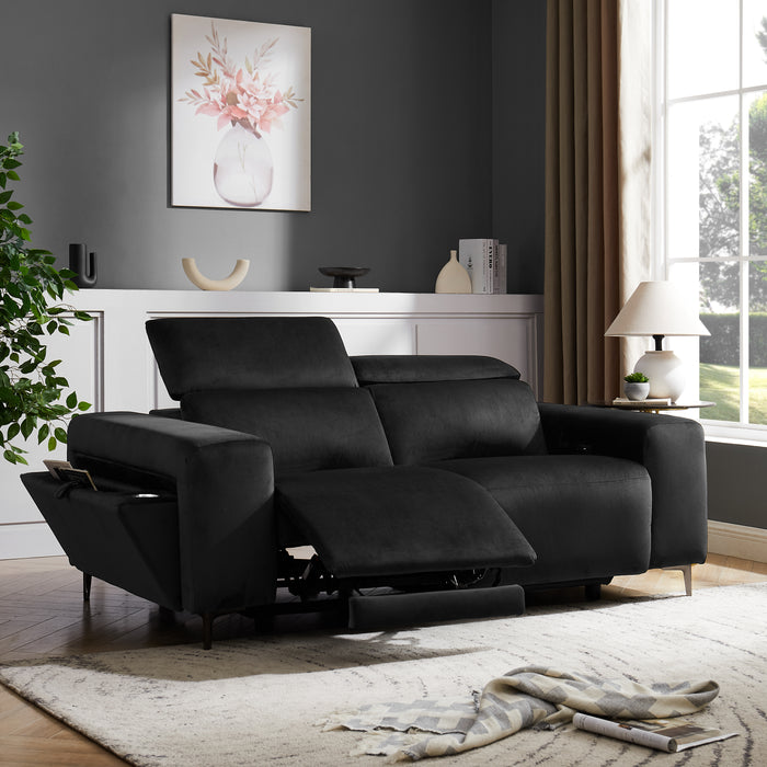 Amelia 2 Seater Power Recliner Sofa with Adjustable Headrests, Black Velvet