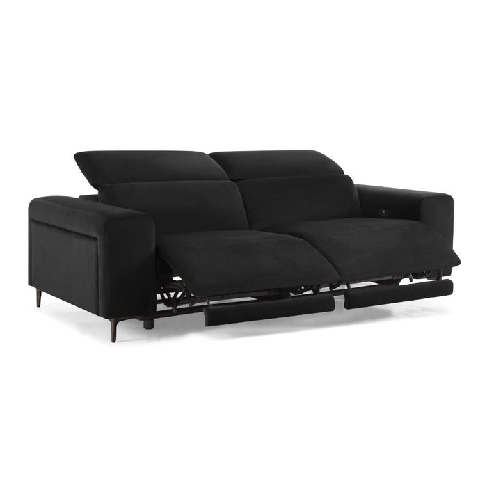 Amelia 3 Seater Power Recliner Sofa with Adjustable Headrests, Black Velvet