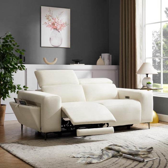 Amelia 2 Seater Power Recliner Sofa with Adjustable Headrests, Cream Velvet