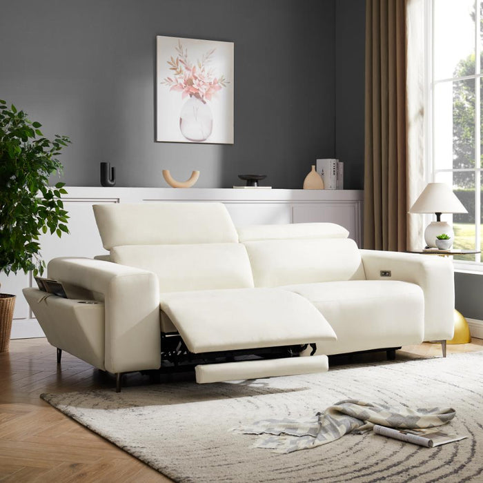 Amelia 2+3 Seater Power Recliner Sofa Set with Adjustable Headrests, Cream Velvet