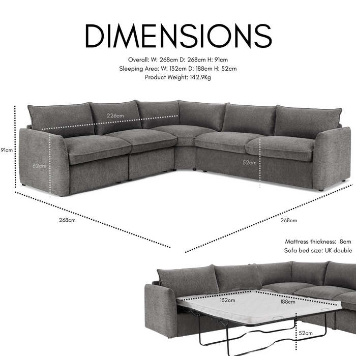 Declan 5 Seater Corner Sofa Bed, Dark Grey Linen