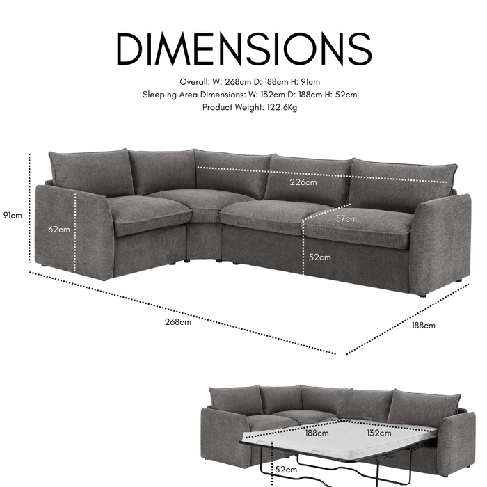 Declan 4 Seater Corner Sofa Bed, Dark Grey Linen