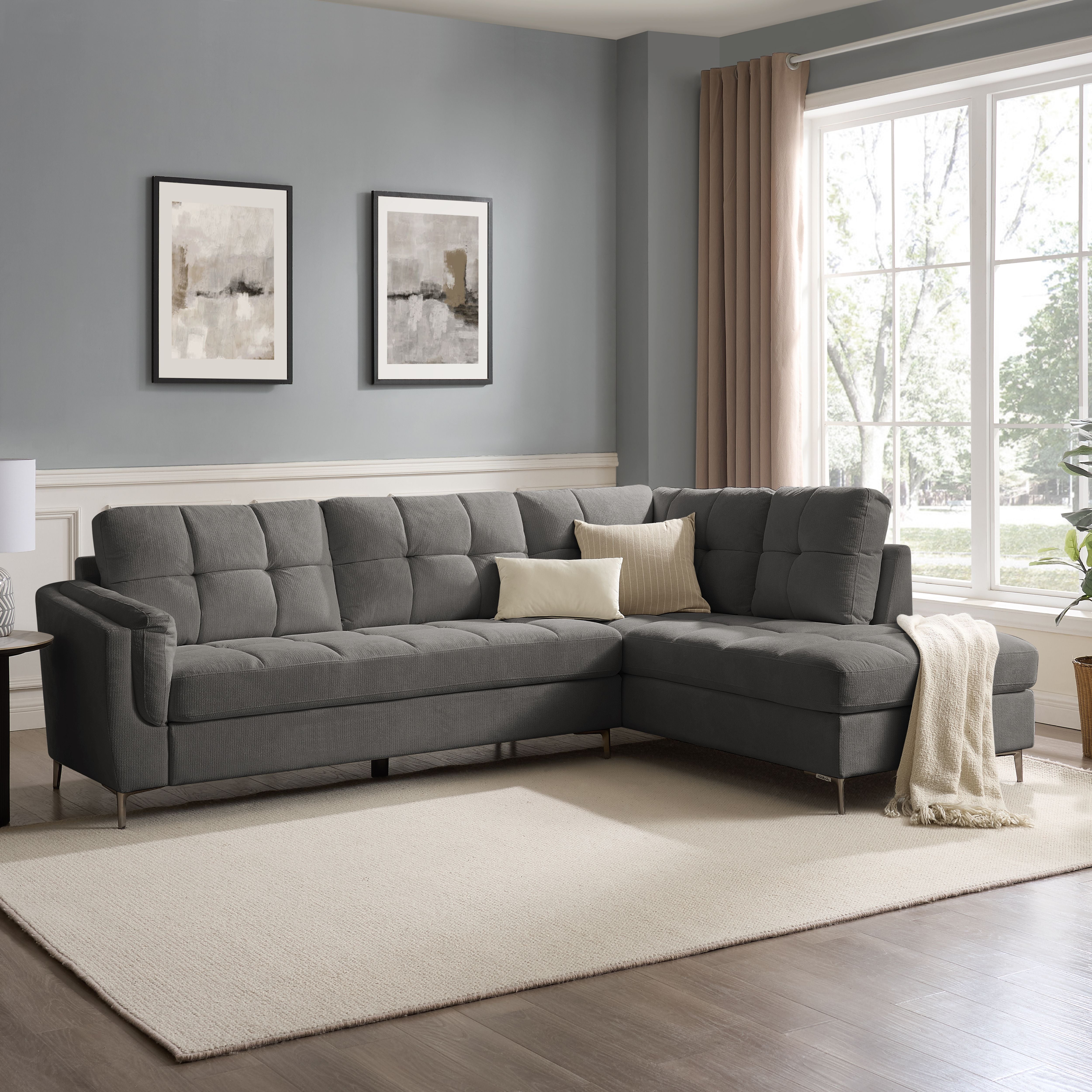 FLANNEL SOFA グレー Cassidy Right-Hand Corner Sofa - Grey Linen | Home Detail UK