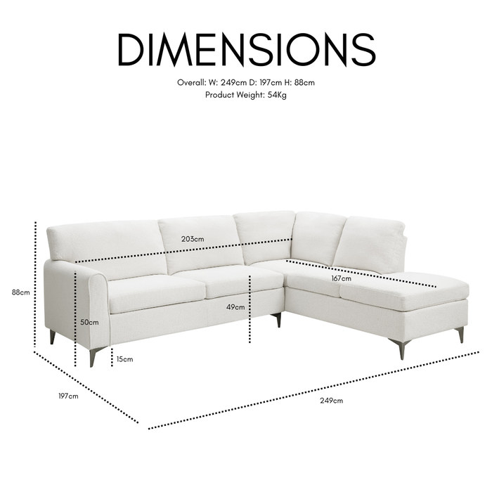 Evelyn Right-Hand Corner Sofa, White Boucle