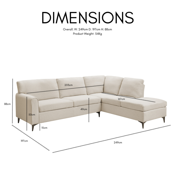 Evelyn Right-Hand Corner Sofa, Beige Boucle