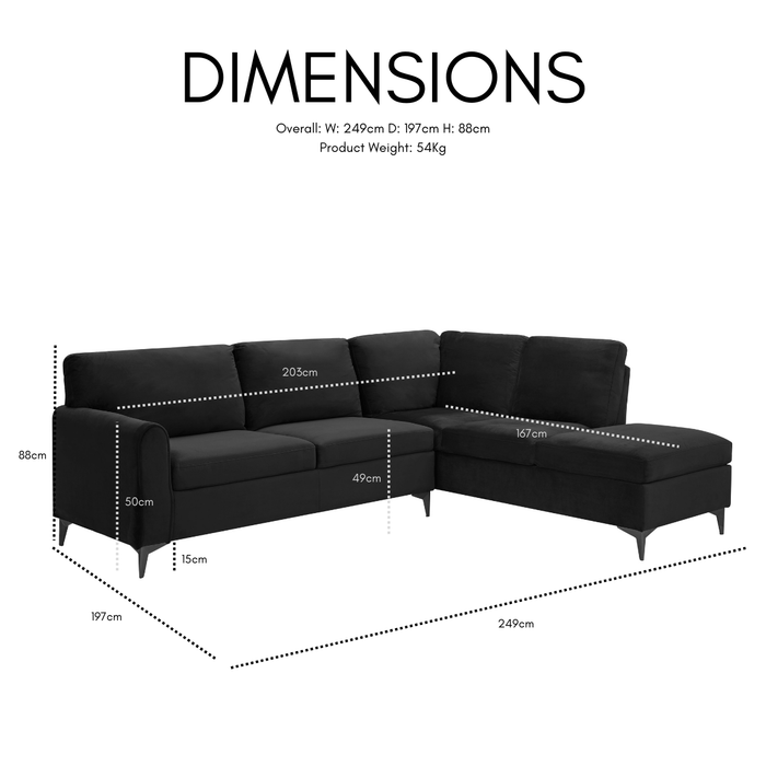 Evelyn Right-Hand Corner Sofa, Black Velvet