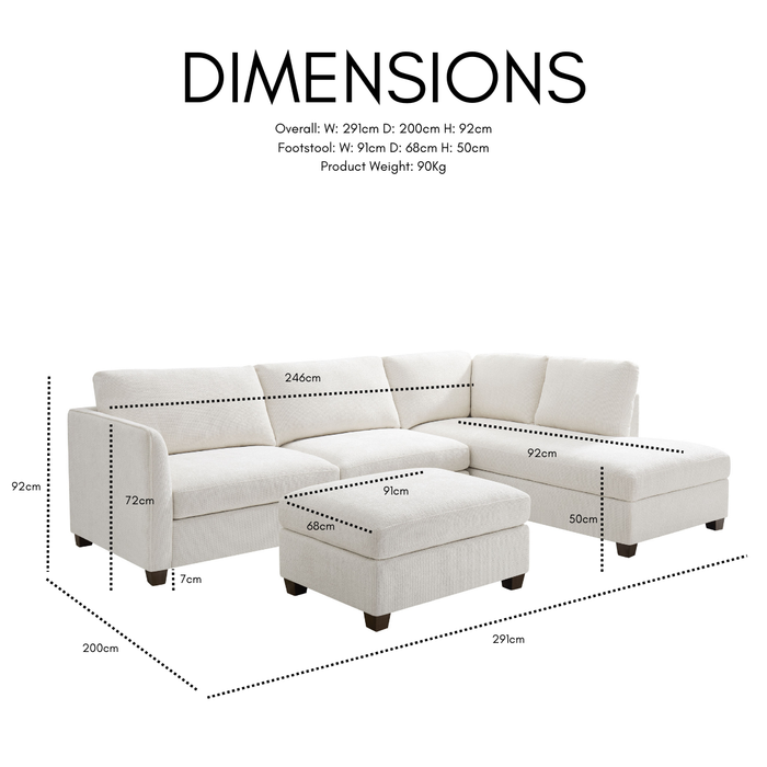 Benedict Right-Hand Corner Sofa With Footstool, Cream Chenille