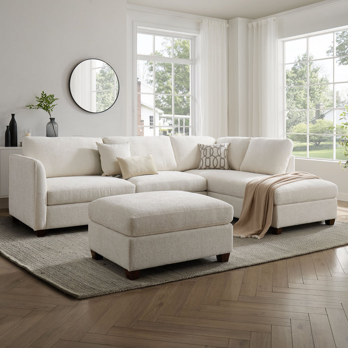 Benedict Right-Hand Corner Sofa With Footstool, Cream Chenille