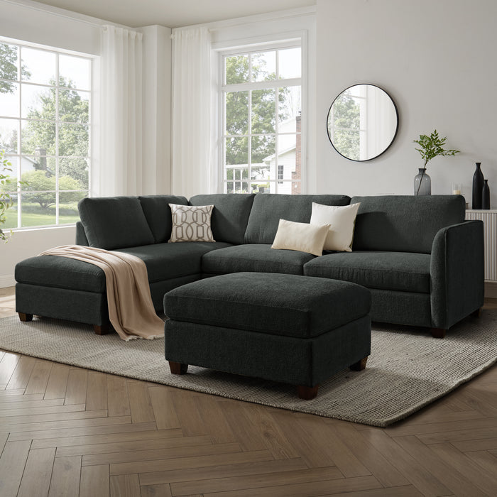 Benedict Left-Hand Corner Sofa With Footstool, Dark Grey Chenille