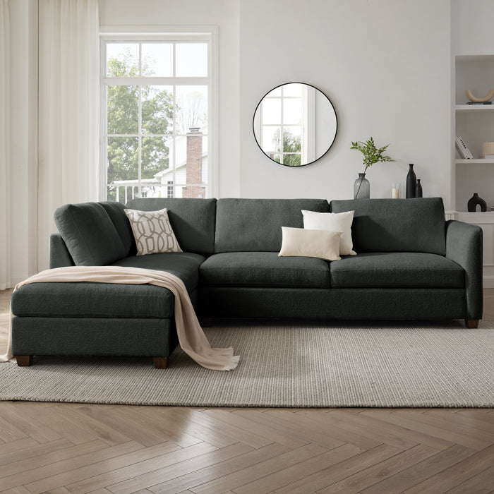 Benedict Left-Hand Corner Sofa With Footstool, Dark Grey Chenille