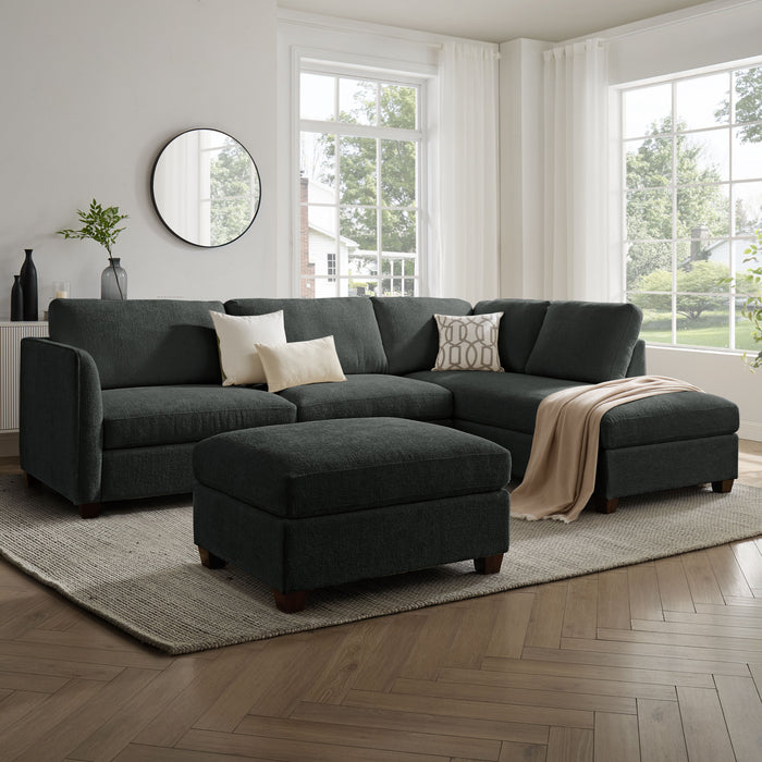 Benedict Right-Hand Corner Sofa With Footstool, Dark Grey Chenille