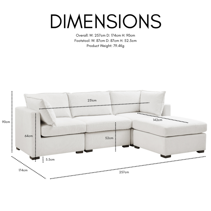 Iris 4 Seater Sofa With Footstool, Ivory Linen