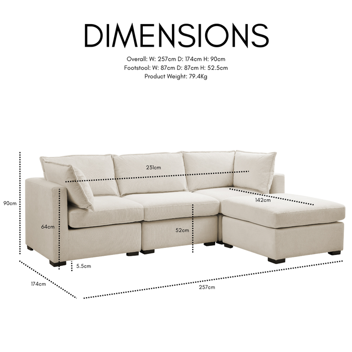 Iris 4 Seater Sofa With Footstool, Beige Linen