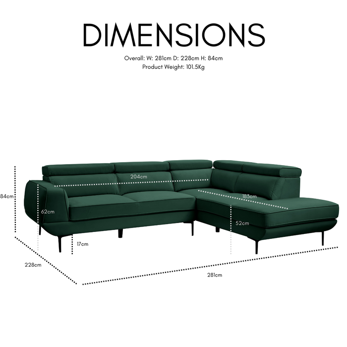 Marco Right-Hand Corner Sofa, Green Velvet