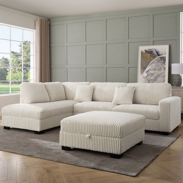 Tristan Left-Hand Corner Sofa with Footstool, Cream Teddy Jumbo Cord