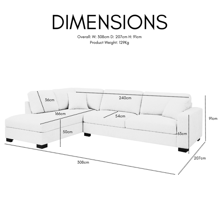 Tristan Left-Hand Corner Sofa with Double Footstool, Beige Chenille