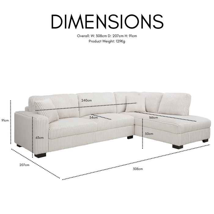 Tristan Right-Hand Corner Sofa, Cream Teddy Jumbo Cord