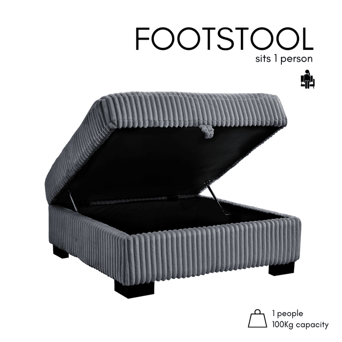 Tristan Storage Footstool, Grey Teddy Jumbo Cord
