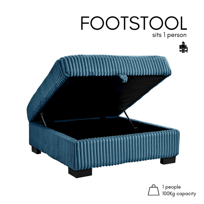 Tristan Storage Footstool, Blue Teddy Jumbo Cord