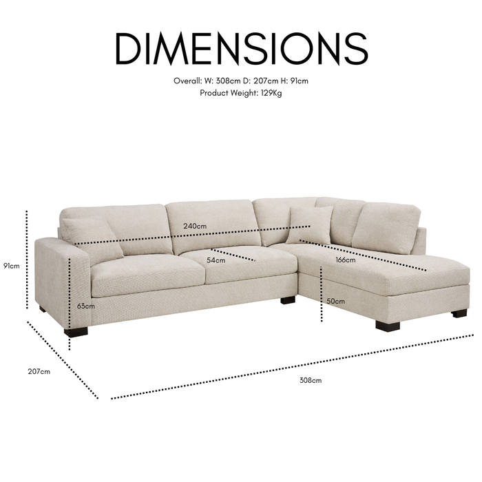 Tristan Right-Hand Corner Sofa with Double Footstool, Beige Chenille