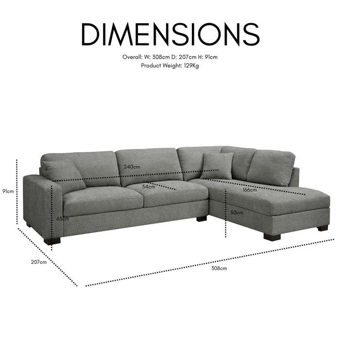 Tristan Right-Hand Corner Sofa, Grey Chenille