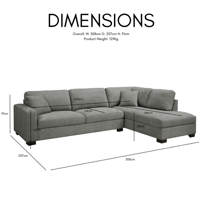 Tristan Right-Hand Corner Sofa with Footstool, Grey Teddy Jumbo Cord