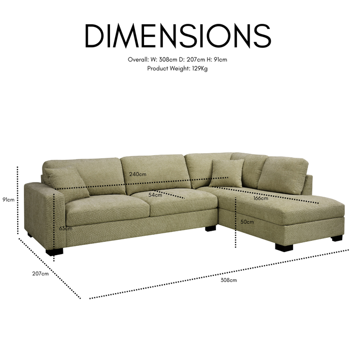 Tristan Right-Hand Corner Sofa with Footstool, Sage Green Chenille