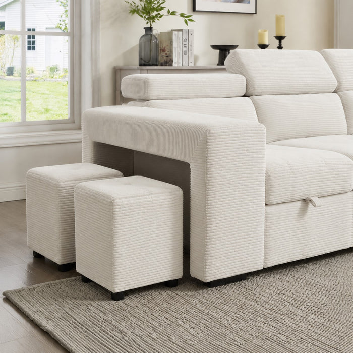 Caitlin Sofa With Chaise, Cream Jumbo Cord