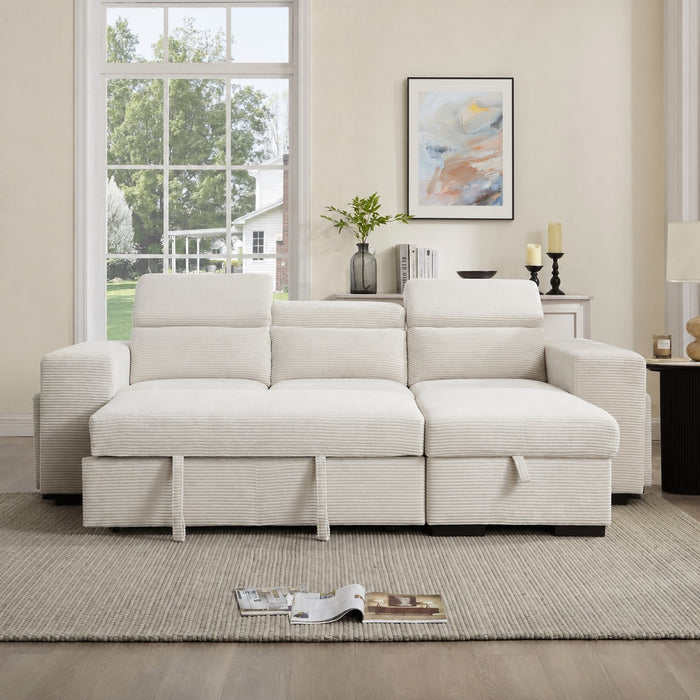 Caitlin Sofa With Chaise, Cream Jumbo Cord