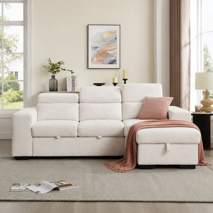 Caitlin Sofa With Chaise, Cream Jumbo Cord