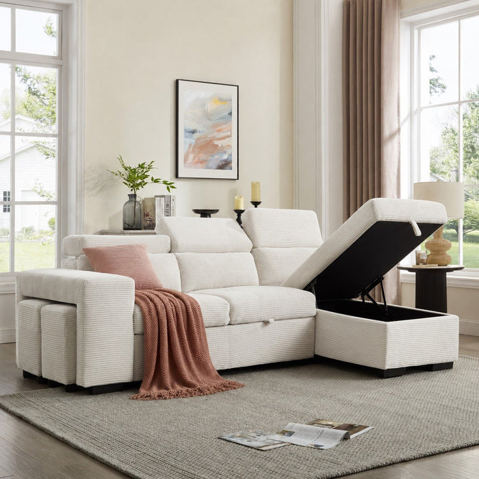 Caitlin Sofa With Chaise, Cream Jumbo Cord