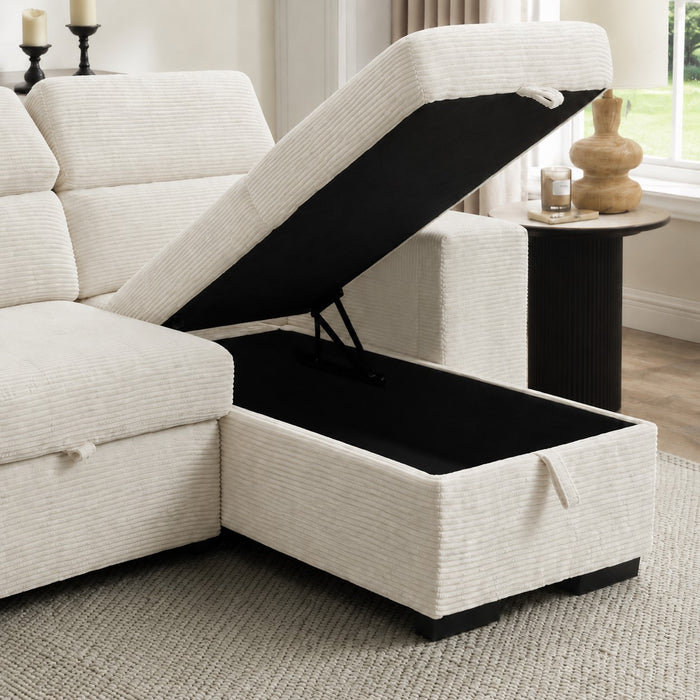 Caitlin Sofa With Chaise, Cream Jumbo Cord
