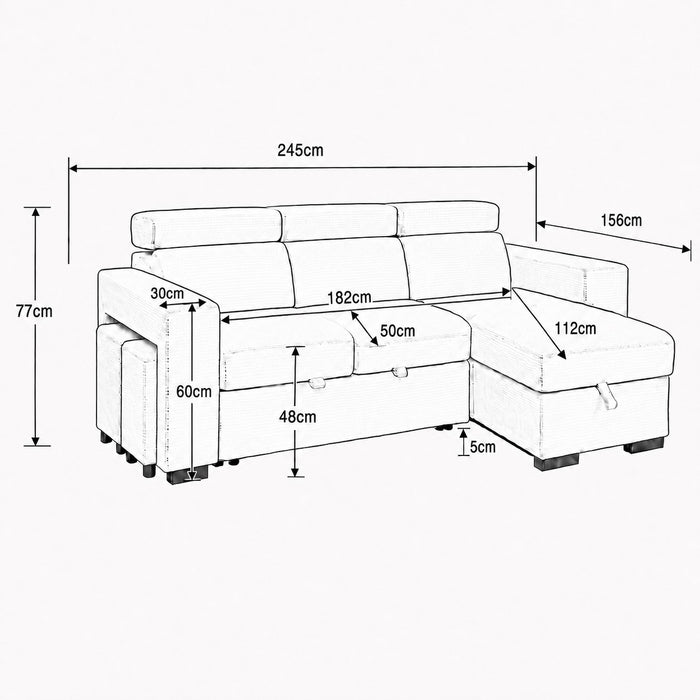Caitlin Sofa With Chaise, Mint Green Jumbo Cord