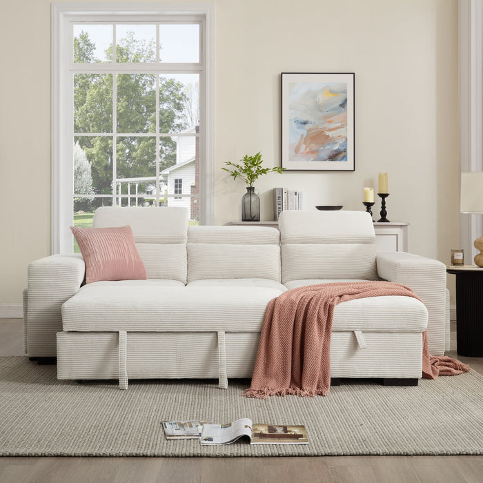 Caitlin Sofa With Chaise, Cream Jumbo Cord