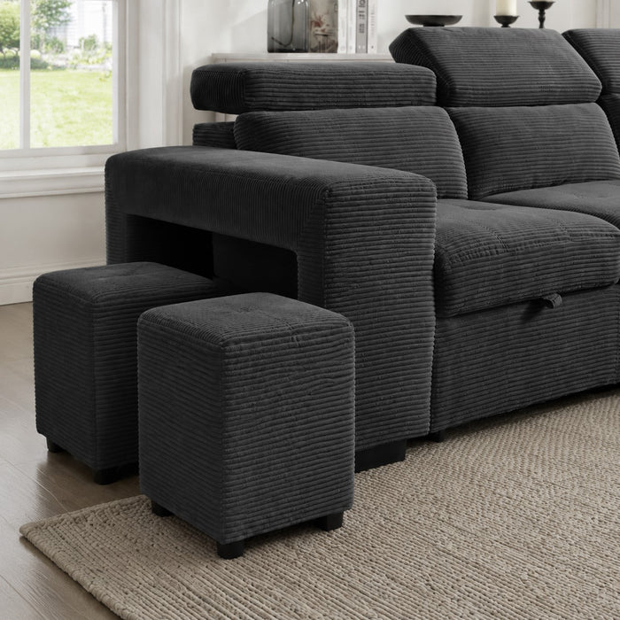 Caitlin Sofa With Chaise, Charcoal Jumbo Cord