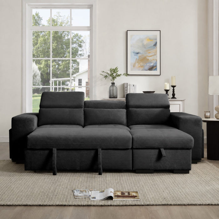Caitlin Sofa With Chaise, Charcoal Jumbo Cord