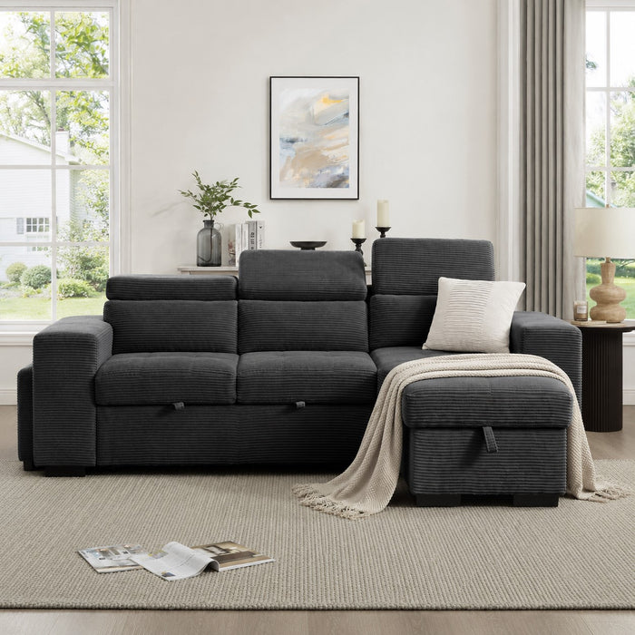 Caitlin Sofa With Chaise, Charcoal Jumbo Cord