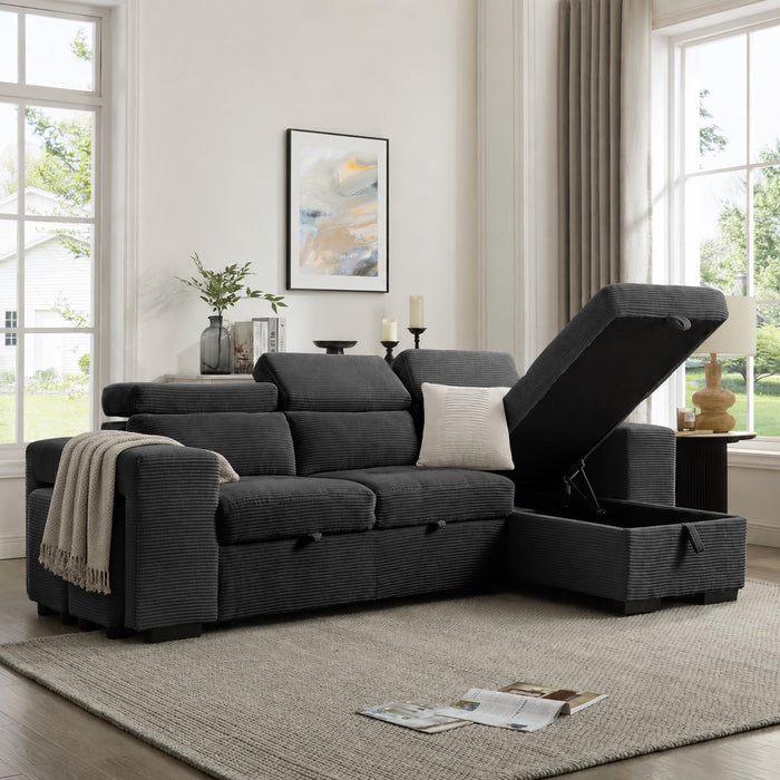 Caitlin Sofa With Chaise, Charcoal Jumbo Cord