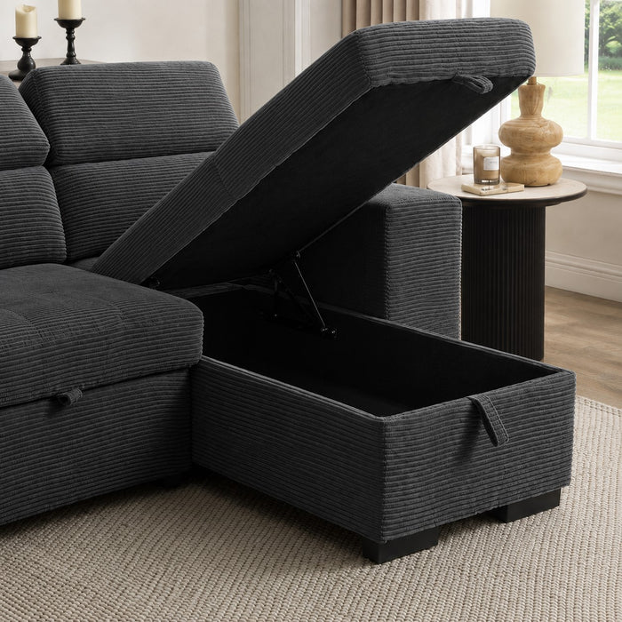 Caitlin Sofa With Chaise, Charcoal Jumbo Cord